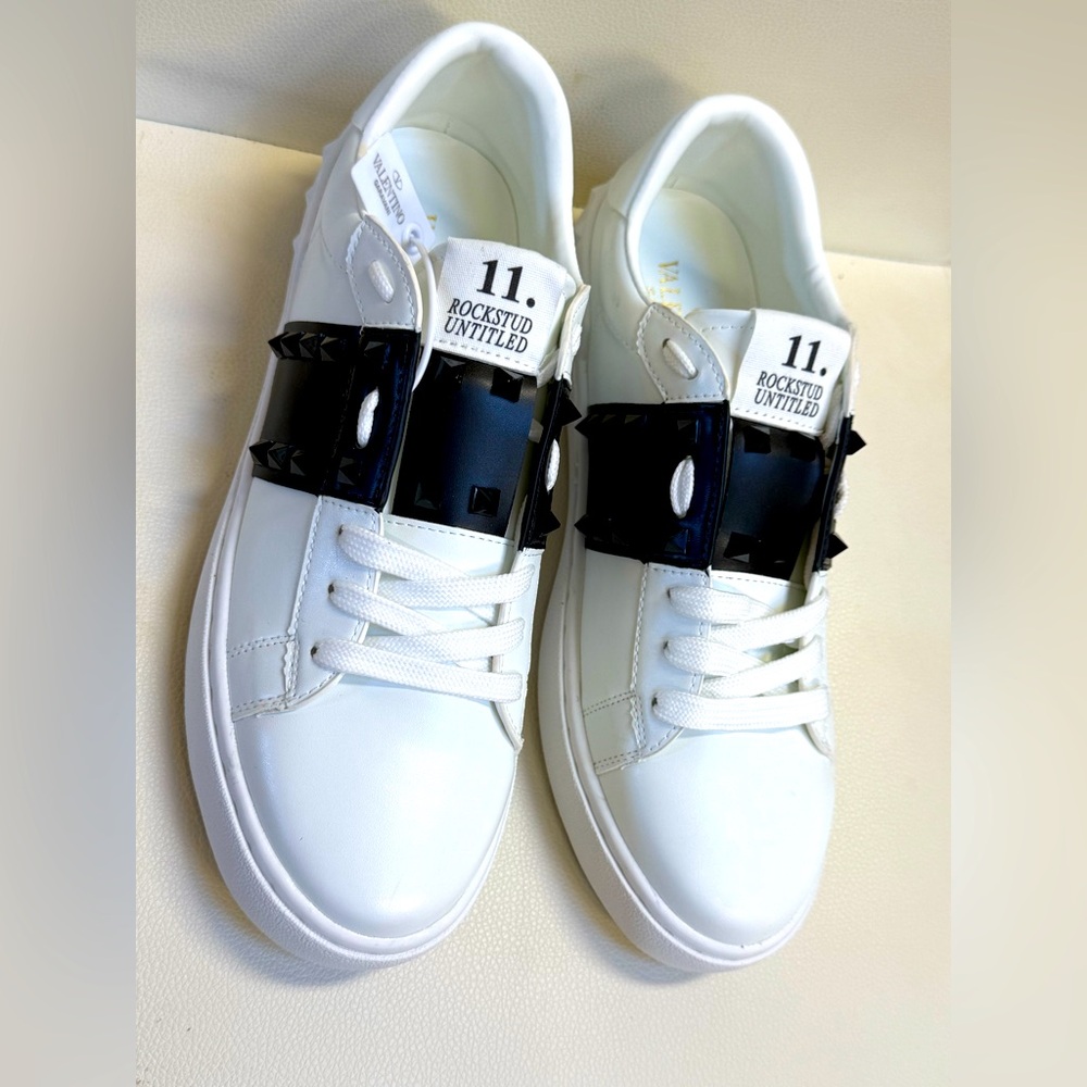 Valentino Rock Stud Black White Leather Sneakers Limited Edition NWT Size 10 11